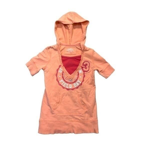 SO Pullover Short Sleeve Hoodie Top coral peach pink y2K Girl’s Size 10 - Picture 10 of 10